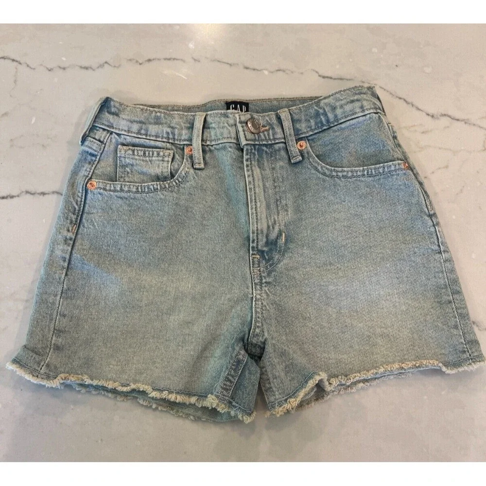 Gap Mom Jean Shorts Girls Youth Size 10 High Rise Adjustable Light Wash Denim
